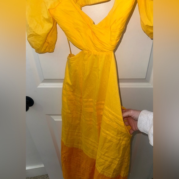 STAUD Carina Gold/Yellow Puff Sleeve Cutout Midi Dress Size XS - Picture 5 of 7